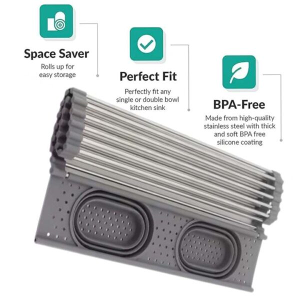 Escurridor de platos con 2 cestas plegables multiusos - Image 3